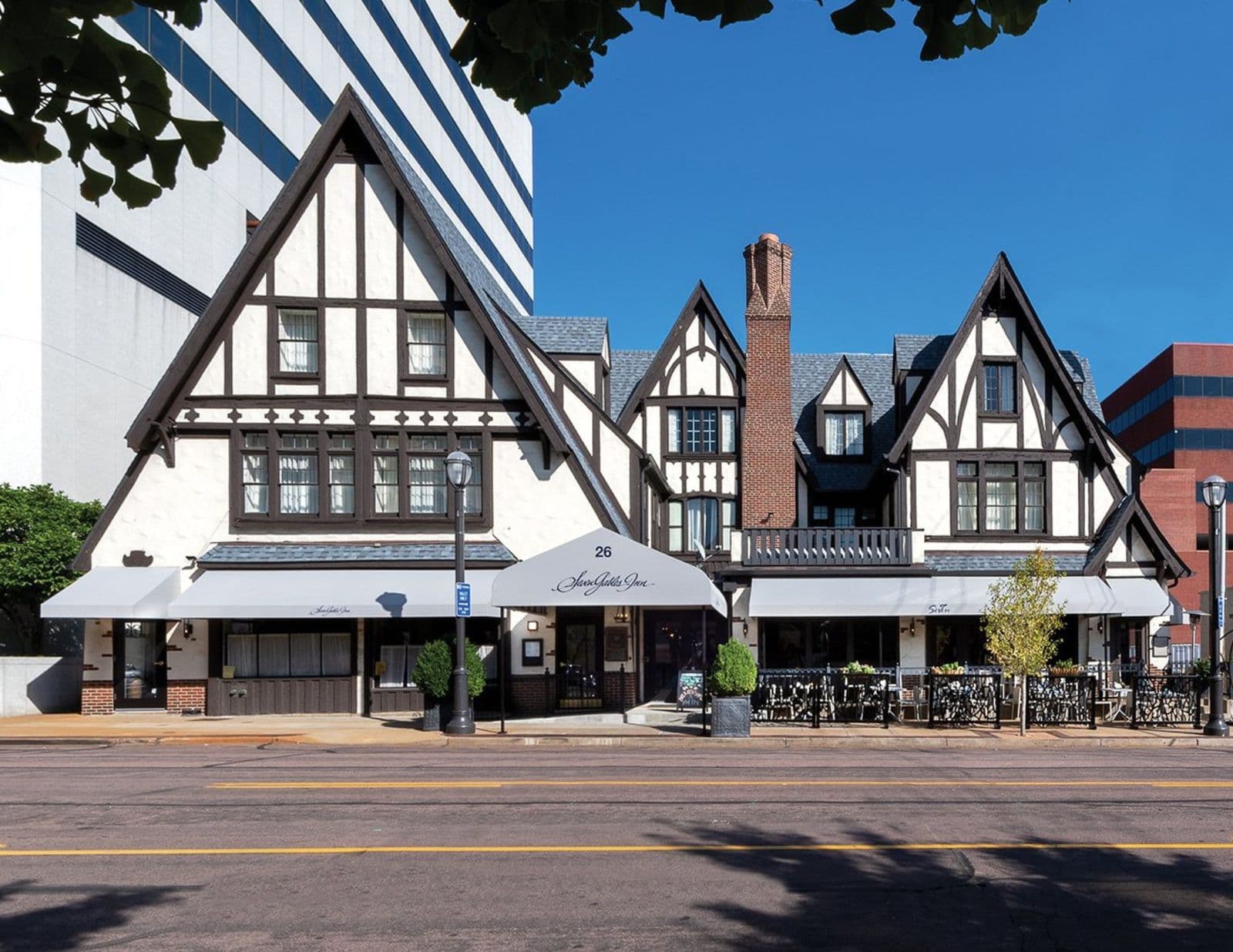 Seven Gables Inn, the 1926 Tudor Revival building on N. Meramec Ave. in downtown Clayton