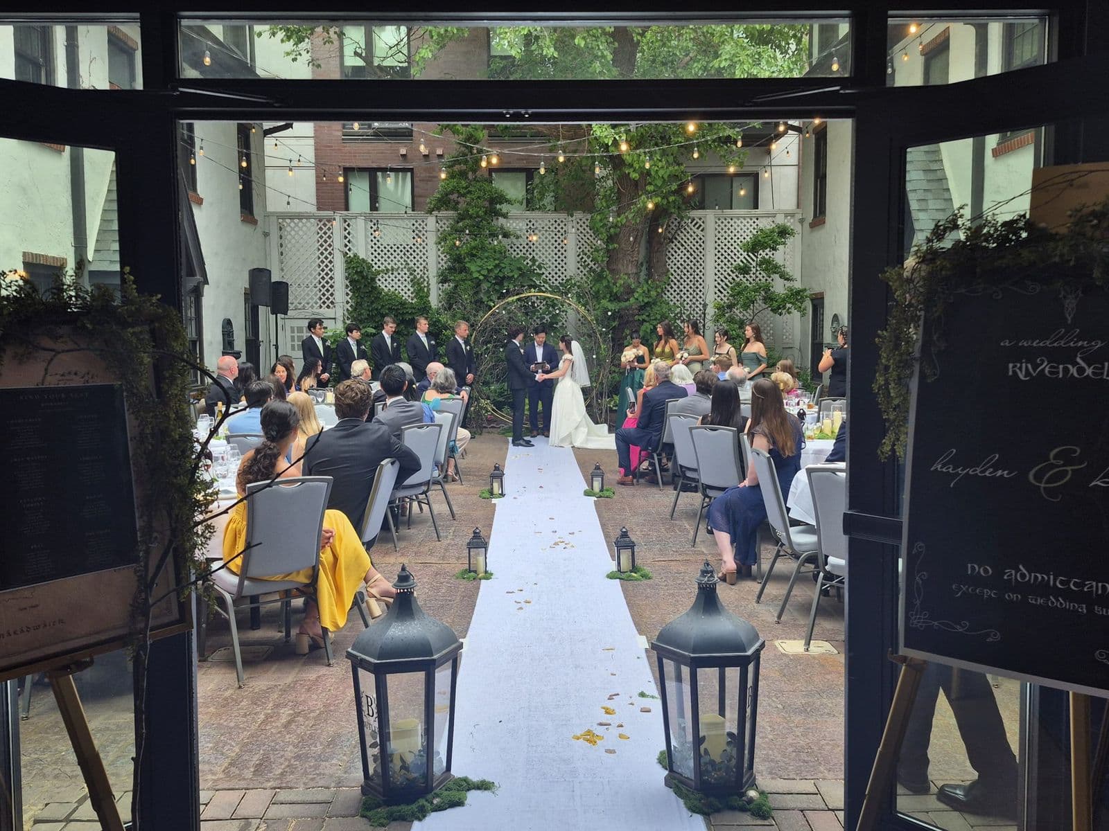 A wedding ceremony in the courtyard